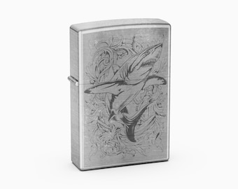 Personalized Great White Shark Zippo Lighter - Custom Gift for Him, Father's Day, Groomsman Thank You