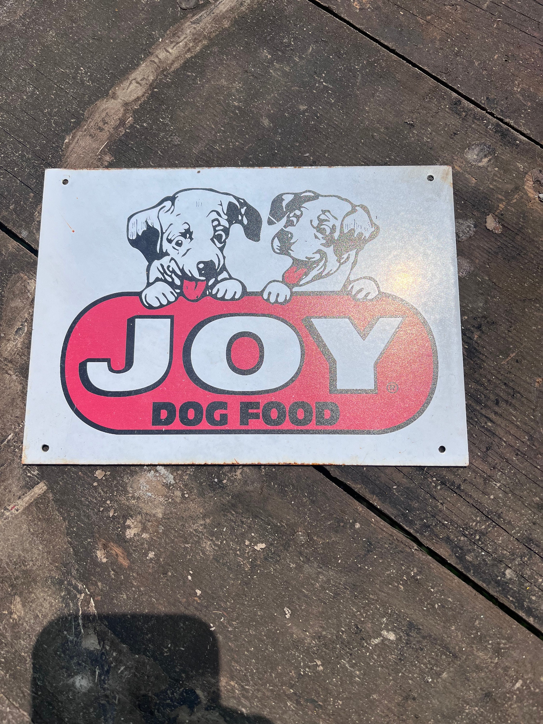 Joy Dog Food Feed Store Sign Vintage Shop Antique Oil Can Service