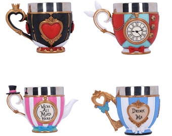 Pinkys Up Wonderland Style Teacup Hand Painted with Removeable Stainless Steel Dishwasher Safe Insert