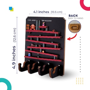 Donkey Kong Key Holder - Retro Arcade Video Game Wall Organizer - 3D Laser Cut MDF Wood Wall Mounted Key Rack