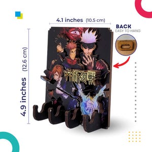 Jujutsu Kaisen Key Holder - Anime Wall Organizer - 3D Laser Cut MDF Wood Key Rack - Sorcerer School Home Decor - Key hook