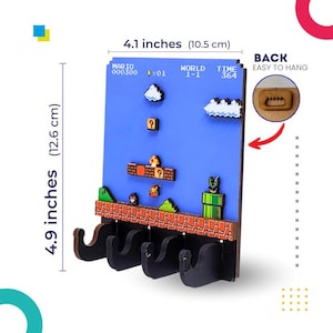 Super Mario Key Holder - Retro Video Game Wall Organizer - 3D Laser Cut MDF Wood Wall Mounted Key Holder