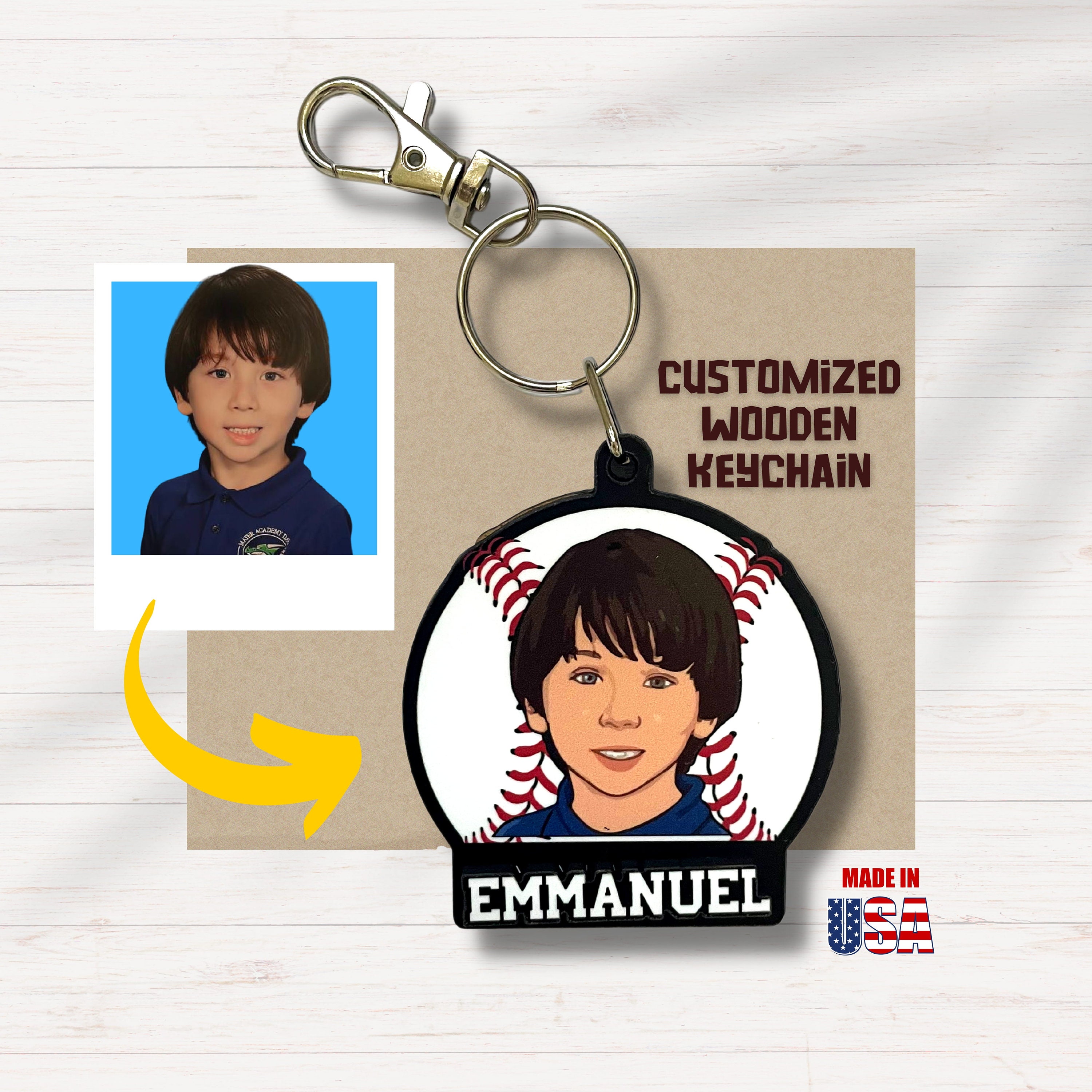 Baseball Keychain for Boys, Girls, Custom Photo Keychain with Name, Baseball Party Favors Gifts