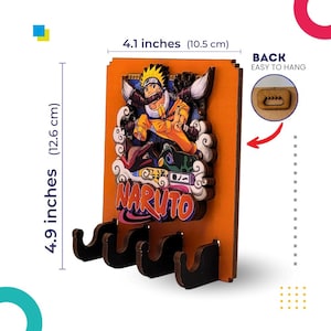 Naruto Key Holder - Anime Wall Organizer - 3D Laser Cut MDF Wood Key Rack - Ninja Village Home Decor - Key hook