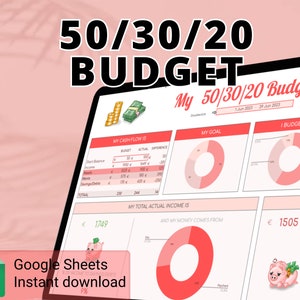 50 30 20 Budget Template 50/30/20 Budget Spreadsheet Google Sheets Monthly Budget Template Income Tracker 50-30-20 Budget Template Biweekly