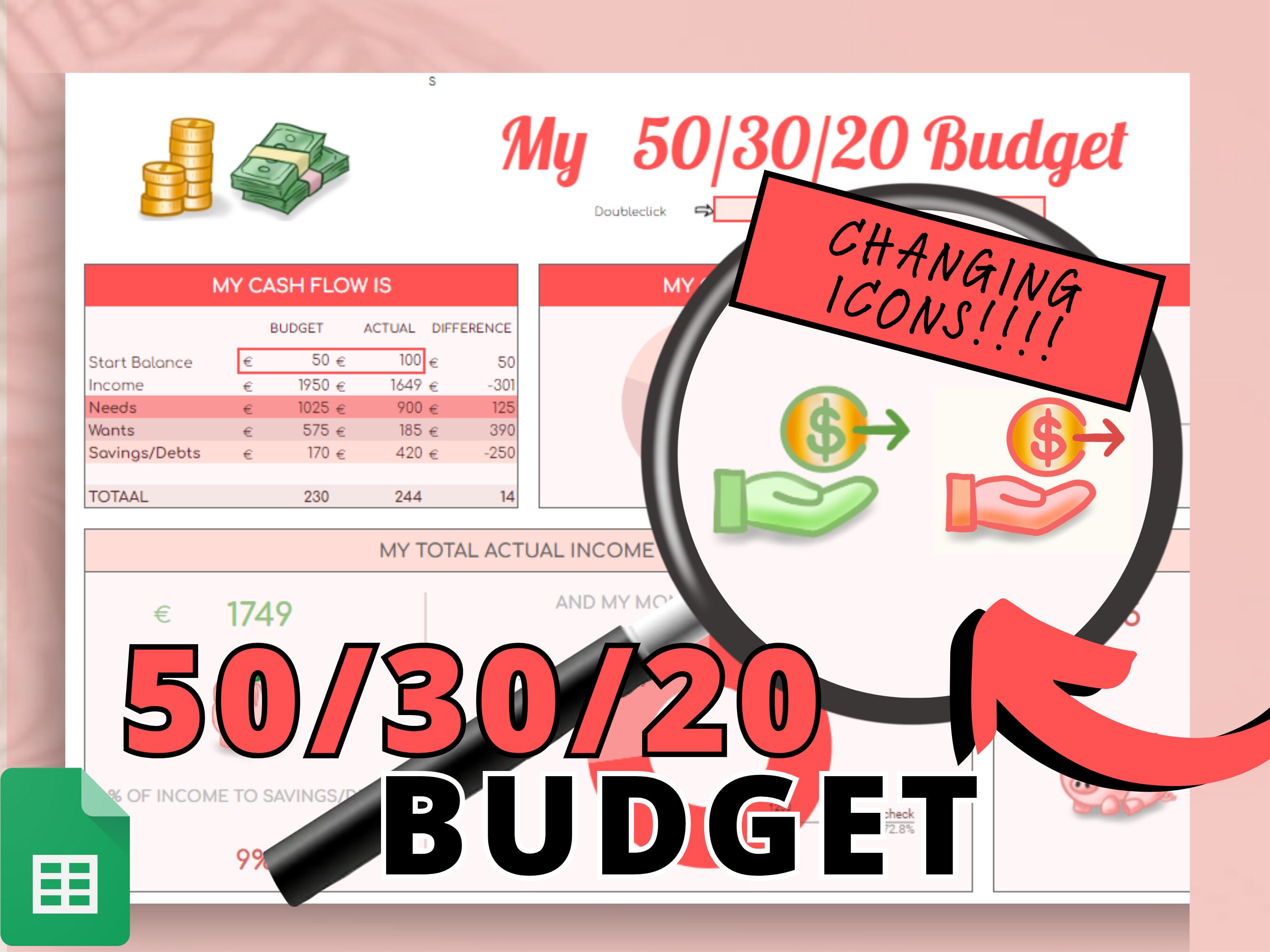 50-30-20 Budget Template Google Sheets 50/30/20 Budget Spreadsheet 50