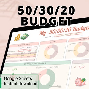 50/30/20 Budget Template Google Sheets 50-30-20 Budget Template 50/30/20 Google Sheets Spreadsheet Digital Budget Monthly Budget Planner