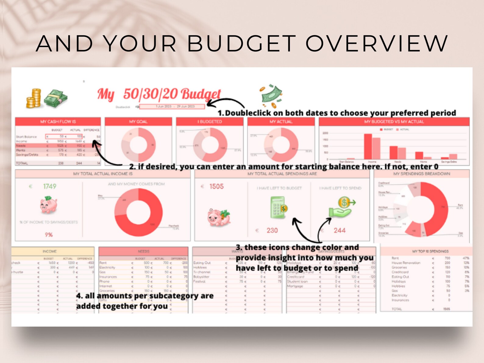 50 30 20 Budget Template 50/30/20 Budget Spreadsheet Google Sheets ...