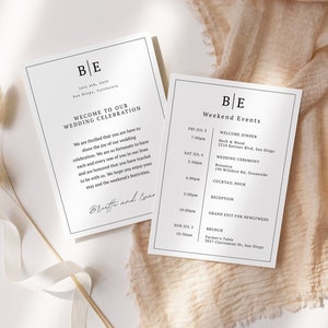 Modern Welcome Letter & Timeline Template, Minimalist Fancy Wedding, Itinerary, INSTANT DOWNLOAD, 100% Editable Text [id:18834719]