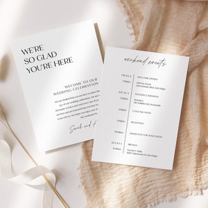 Modern Welcome Letter & Timeline Template, Minimalist Modern Wedding, Itinerary, INSTANT DOWNLOAD, 100% Editable Text [id:19213492]