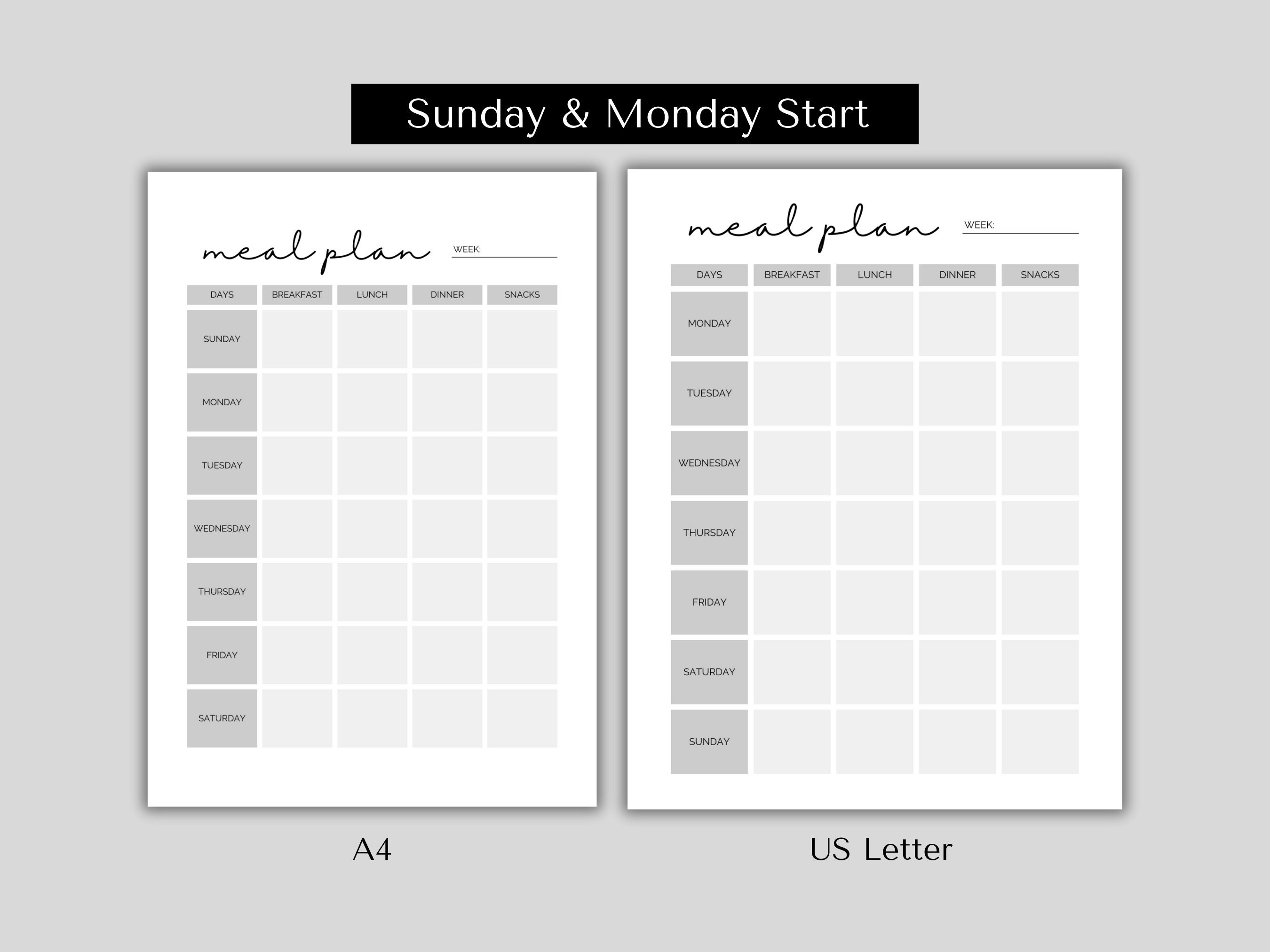Meal Plan Printable Weekly Meal Planner Food Menu Simple - Etsy