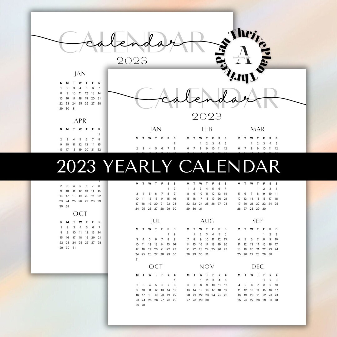 2023 Yearly Calendar Printable Year at a Glance Yearly - Etsy Portugal