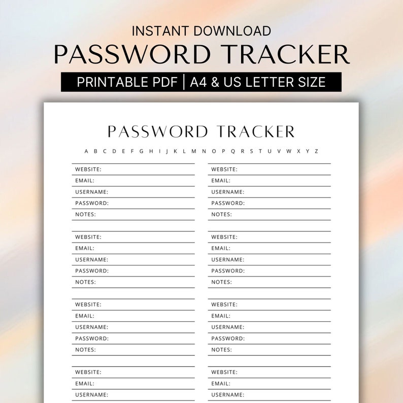 Password Tracker Printable Password Log Address Book Pages - Etsy