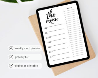 Digital Weekly Meal Planner & Grocery List | Digital Download for Goodnotes | Printable