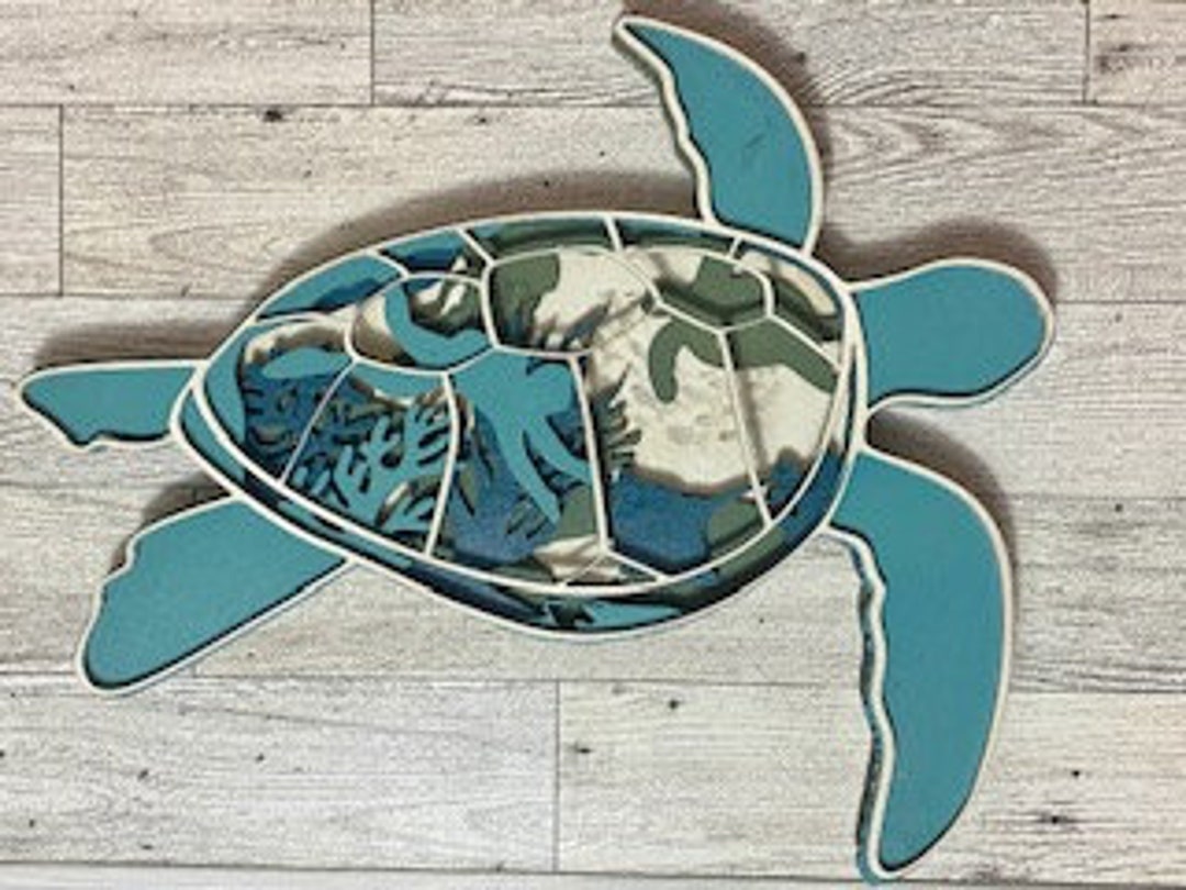 Layered 3D Wood Sea Turtle With Diver in Underwater Scene - Etsy