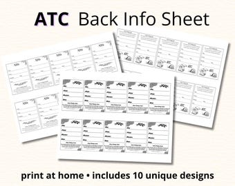 ATC ACEO Info Card Sheets: Printable Backside Designs (Digital Download 2x3 inches)
