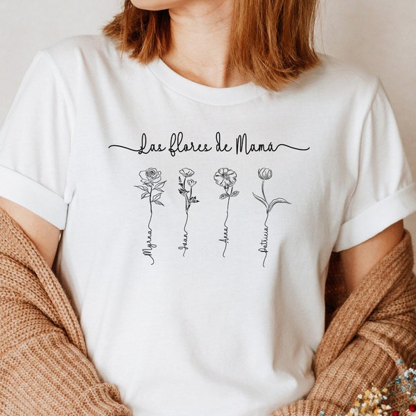 Regalo para mama personalizado dia de las madres flores de mami jardin de mama camiseta flores de mama camisa personalizada con nombres