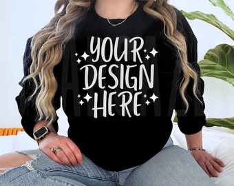 Black Sweatshirt Mockup | Gildan 18000 Mockup | Gildan Sweatshirt Mock up| Womens Sweatshirt Mockup | Real Model Mockup