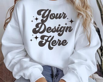 Gildan 18000 White Sweatshirt Mockup Sweatshirt Mock Up Sweatshirt mockups sweatshirt mockups gildan mockups womens sweatshirt