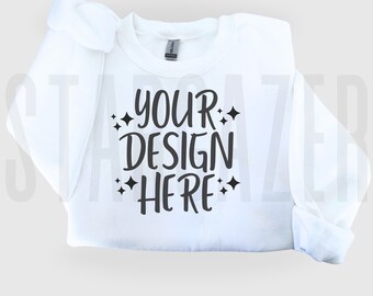 White Sweatshirt Mockup | Gildan 18000 Mockup | Gildan Sweatshirt Mock up | Sweatshirt Mock up | Flat Lay Mockup | Real Sweatshirt Mockup