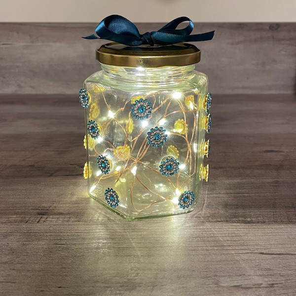 Hand crafted mason jar with firefly lights