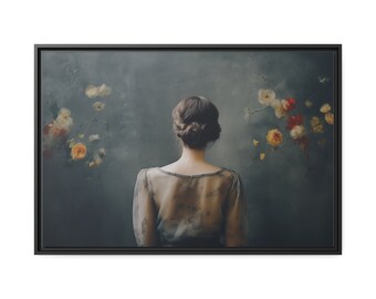 Matte Leinwand, Schwarzer Rahmen, Frau und Blumen