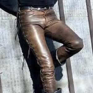 Genuine Leather Pants Brown Lacing Mens Real Biker Schwarz Trouser Bluf ...