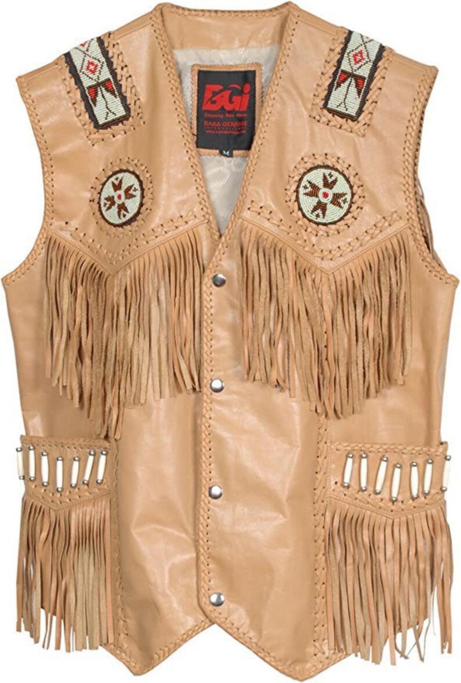 TRIBES Size L Black Grey Leather Faux Fur Open Front Vest