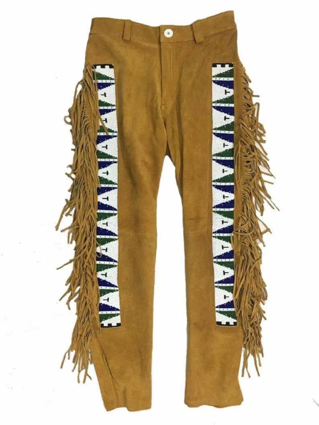 Mens Leather Buckskin Bead Suede Pant Trouser Jeans Yellow Rugged Skin