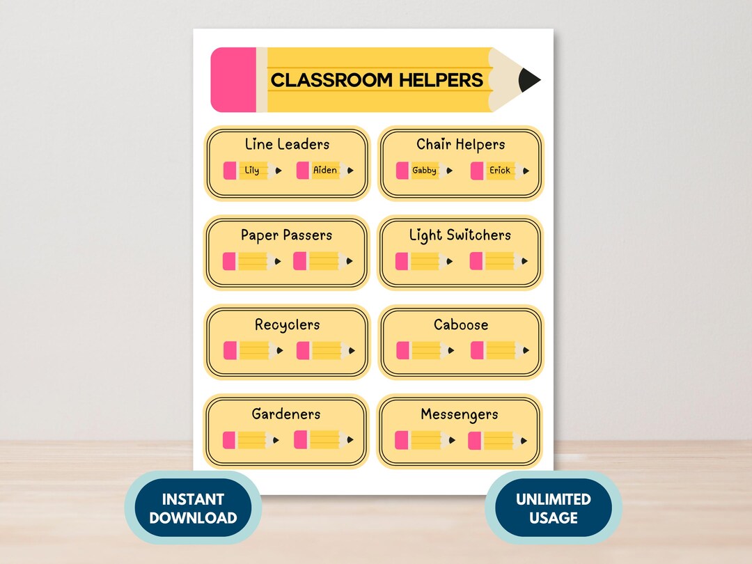 Classroom Chores Chart | Elementary Teacher Printable (PDF) - Etsy