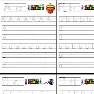 26 hojas de trabajo del alfabeto de Super Mario, mayúsculas y minúsculas, preescolar, jardín de infantes, práctica de actividades de aprendizaje