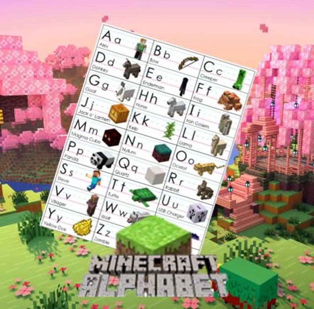 Minecraft ABC Chart Printable Page | Printable Preschool Nursery Wall ...