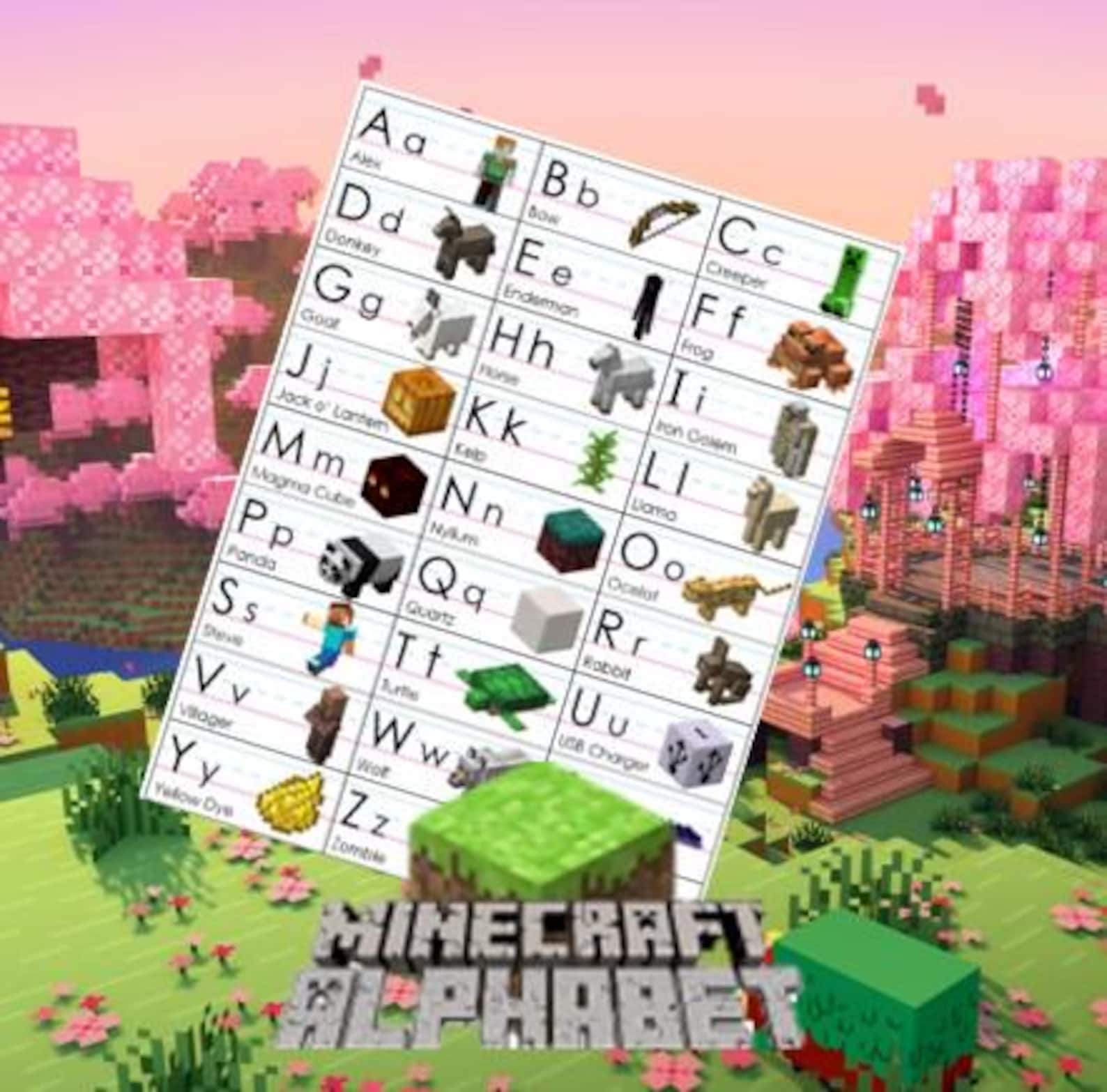 Minecraft ABC Chart Printable Page | Printable Preschool Nursery Wall ...