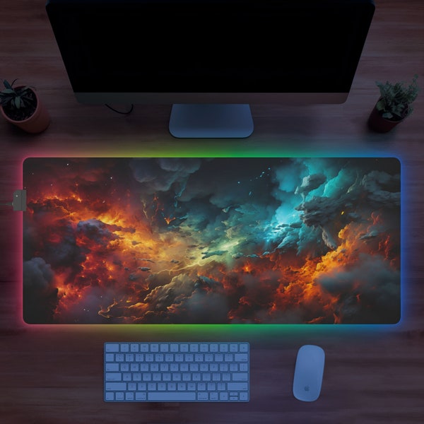 Space Typhoon Desk Mat, Gaming LED Mouse Pad, Precision Control for Competitive Gamers, Desk Mat with Non-Slip Base Playmat