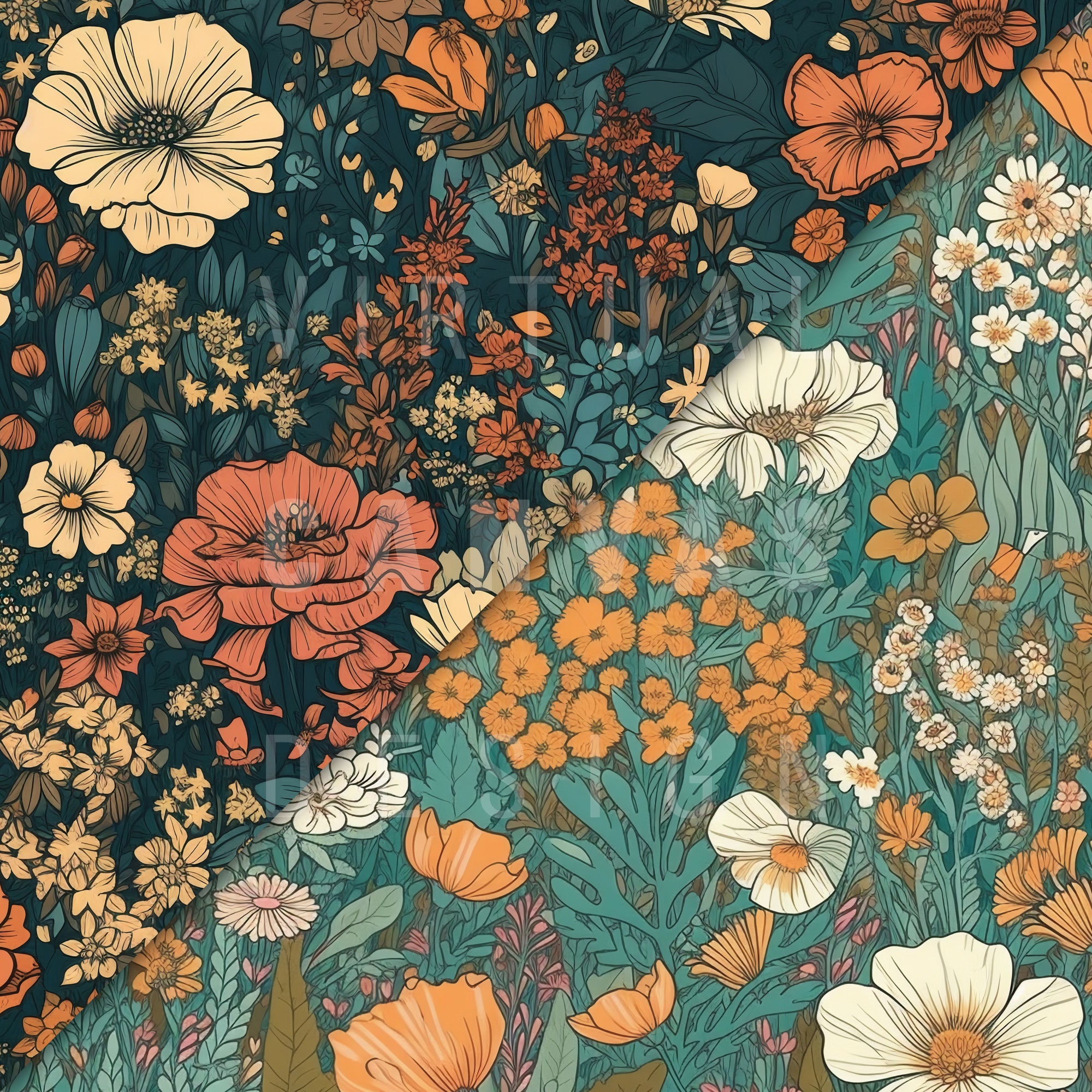 Flower Fields Patterns Seamless Collection, Printable Images Seamless ...