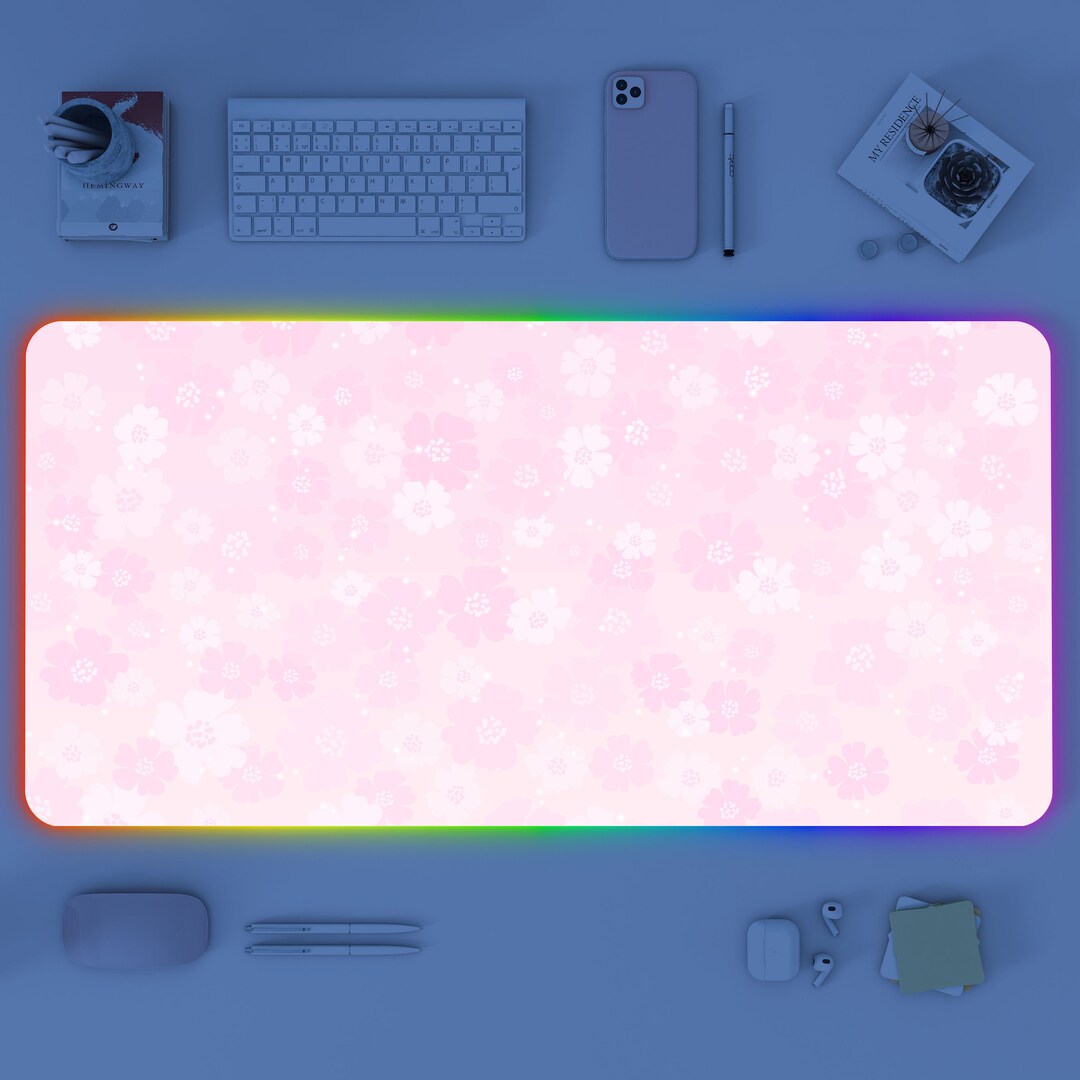 Large LED Desk Mat With Floral Pattern, Colorful RGB Gaming Pad, Office ...
