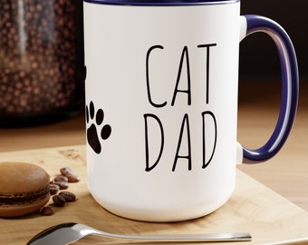 Cat Dad Coffee Mug, Two-Tone Cat Dad Coffee Mug Gift, Best Cat Dad Present, Pawsitively Perfect Father's Day Surprise for Cat-Loving Dads