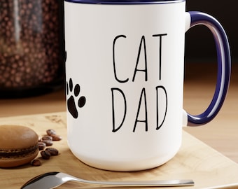 Mug papa chat, mug cadeau papa chat bicolore, meilleur cadeau papa chat, parfaite surprise de fête des pères pour les papas amoureux des chats
