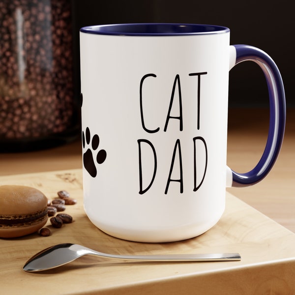 Cat Dad Coffee Mug, Two-Tone Cat Dad Coffee Mug Gift, Best Cat Dad Present, Pawsitively Perfect Father's Day Surprise for Cat-Loving Dads