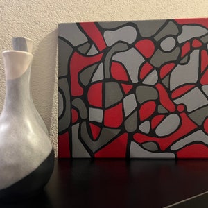 Abstract Canvas Painting - Red & Gray - Two Toned - Acrylic - Free Handed - Customizable