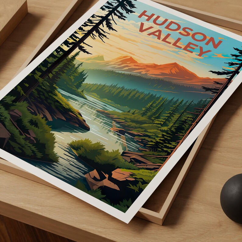 Reseposter från New York, tryck från Hudson Valley, väggkonst i skogen, illustration från New York, landskapsaffisch, heminredning, födelsedagspresent bild 5