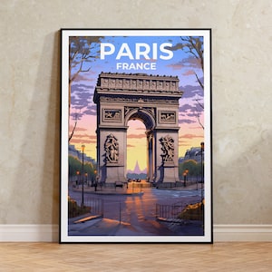 Cartaz de viagem de Paris, arte de parede da França, impressão da França, pôster de Paris, pôster do Arco do Triunfo, pôster da cidade, decoração de parede