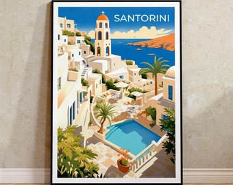 Santorini Travel Poster, Greece Wall Art, Santorini Print, Santorini Poster, Greek Island Art, City Poster, Wall Decor