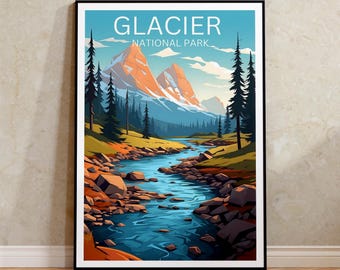 Glacier National Park Travel Poster, Montana Wall Art, Montana Print, Glacier National Park Poster, Montana Poster, Nature Poster