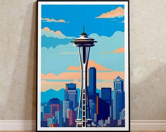 Seattle Travel Poster, Space Needle Wall Art, Seattle Skyline Print, Seattle Poster, Space Needle Poster, Poster Art, Wall Decor