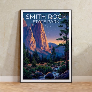 Póster del Parque Estatal Smith Rock, Impresión de Oregón, Póster de Oregón, Impresión de Smith Rock, Póster de Viaje de Smith Rock, Arte de Oregón