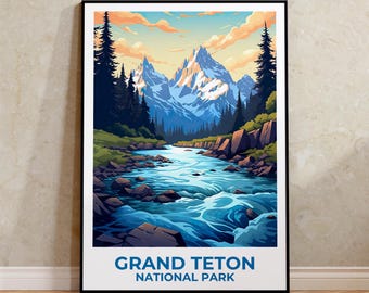 Grand Teton Travel Print Wyoming Poster National Park Wall Art Mountain Illustration Grand Teton Poster Home Decor Birthday Gift