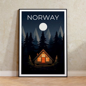 Norway Poster, Norway Print, Wilderness Poster, Cabin Print, Norway Travel Poster, Forest Art, Norway Art