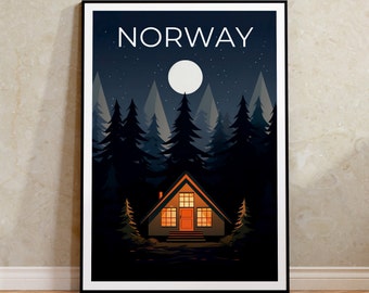 Norway Poster, Norway Print, Wilderness Poster, Cabin Print, Norway Travel Poster, Forest Art, Norway Art