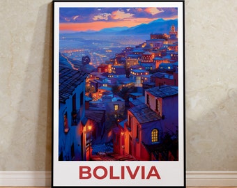 Poster di viaggio della Bolivia, Arte murale della Bolivia, Stampa della Bolivia, Poster della Bolivia, Poster del Sud America